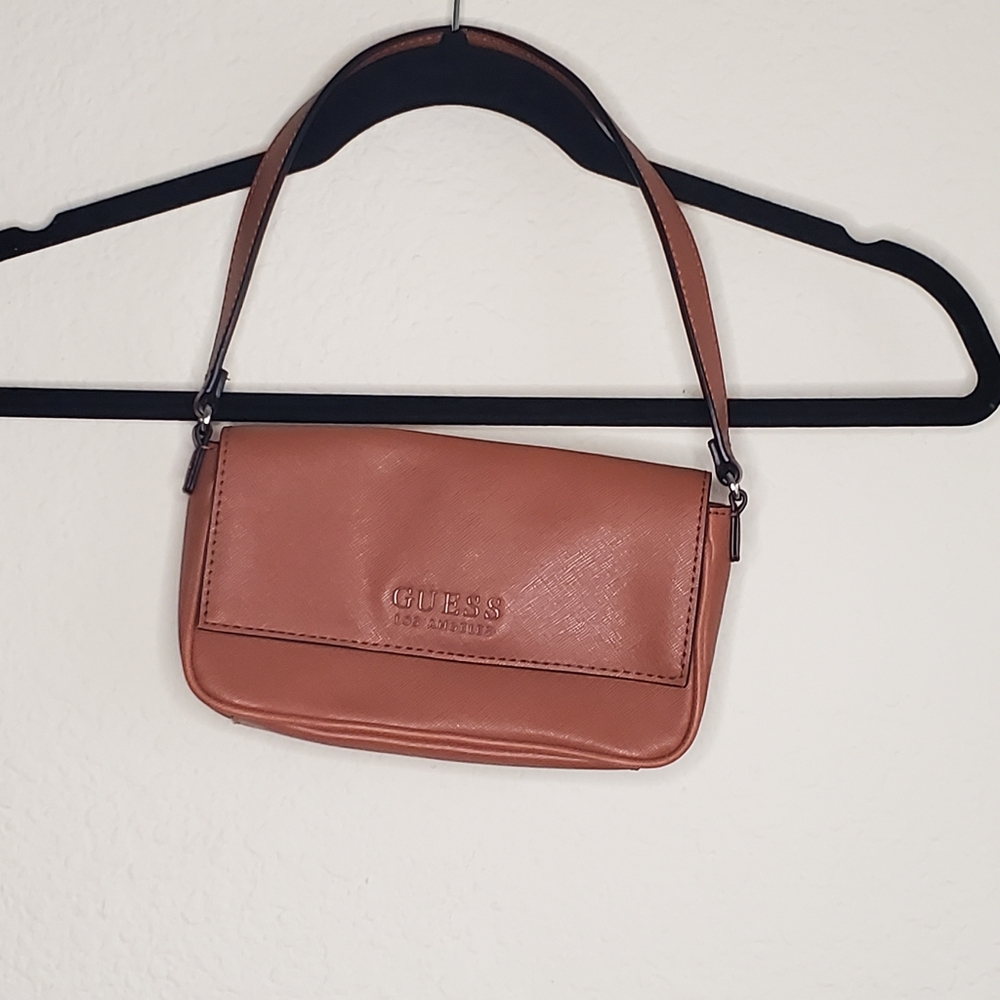 Guess Brown Faux Leather Small Shoulder Bag Purse Casual Chic‎ Western Preppy